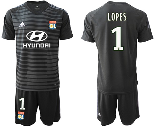 Lyon #1 Lopes Black Goalkeeper Soccer Club Jersey
